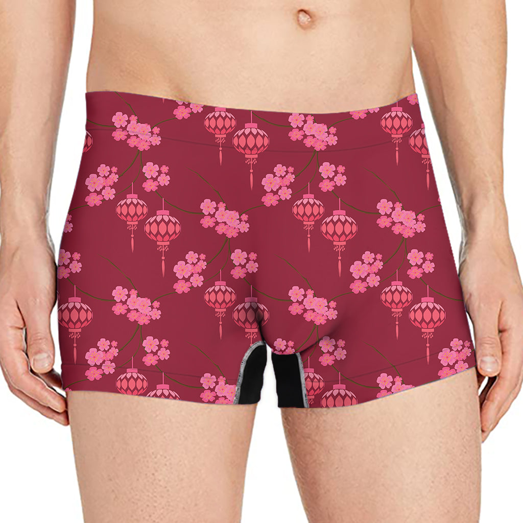 Pink Japanese Lantern Pattern Print Men's Boxer Briefs
