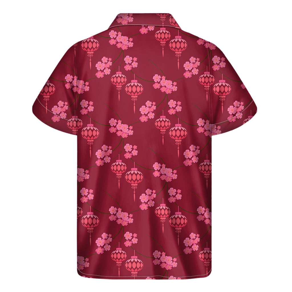 Pink Japanese Lantern Pattern Print Men's Short Sleeve Shirt