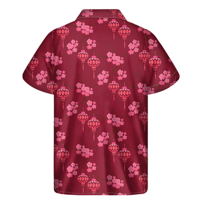 Pink Japanese Lantern Pattern Print Men's Short Sleeve Shirt