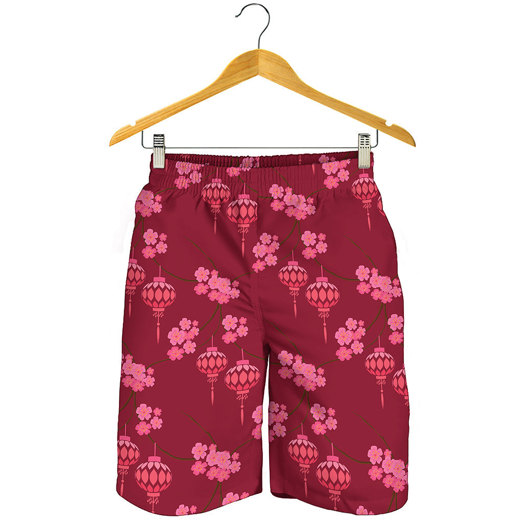 Pink Japanese Lantern Pattern Print Men's Shorts