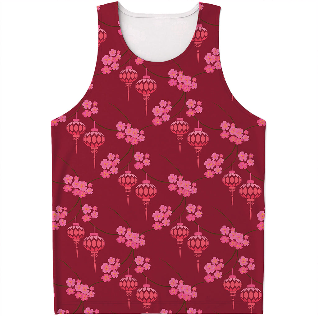 Pink Japanese Lantern Pattern Print Men's Tank Top