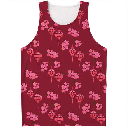 Pink Japanese Lantern Pattern Print Men's Tank Top