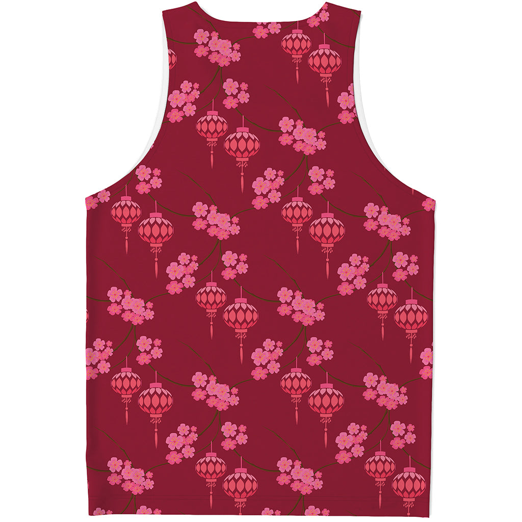 Pink Japanese Lantern Pattern Print Men's Tank Top