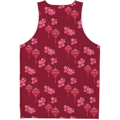Pink Japanese Lantern Pattern Print Men's Tank Top