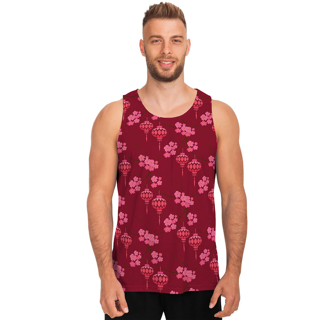 Pink Japanese Lantern Pattern Print Men's Tank Top