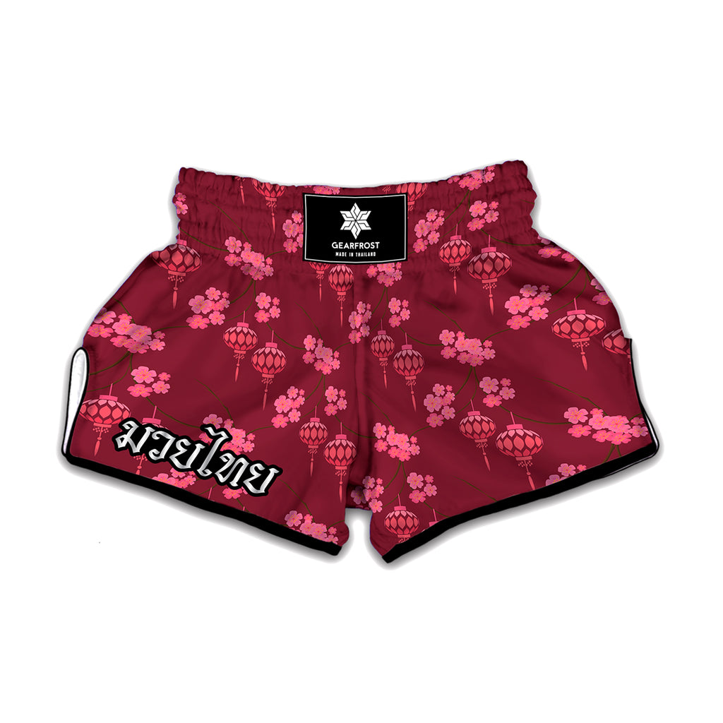 Pink Japanese Lantern Pattern Print Muay Thai Boxing Shorts