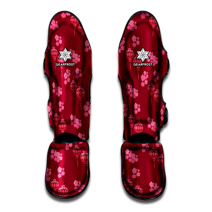 Pink Japanese Lantern Pattern Print Muay Thai Shin Guard