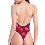 Pink Japanese Lantern Pattern Print One Piece High Cut Swimsuit