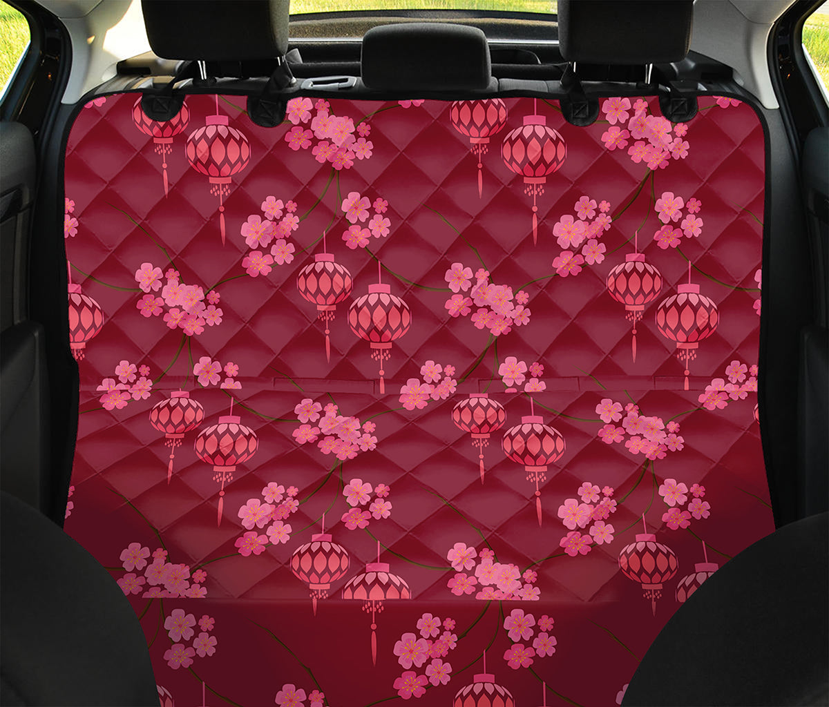 Pink Japanese Lantern Pattern Print Pet Car Back Seat Cover