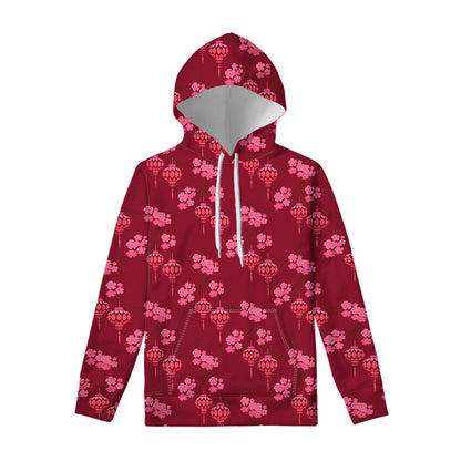 Pink Japanese Lantern Pattern Print Pullover Hoodie