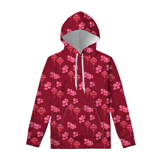 Pink Japanese Lantern Pattern Print Pullover Hoodie