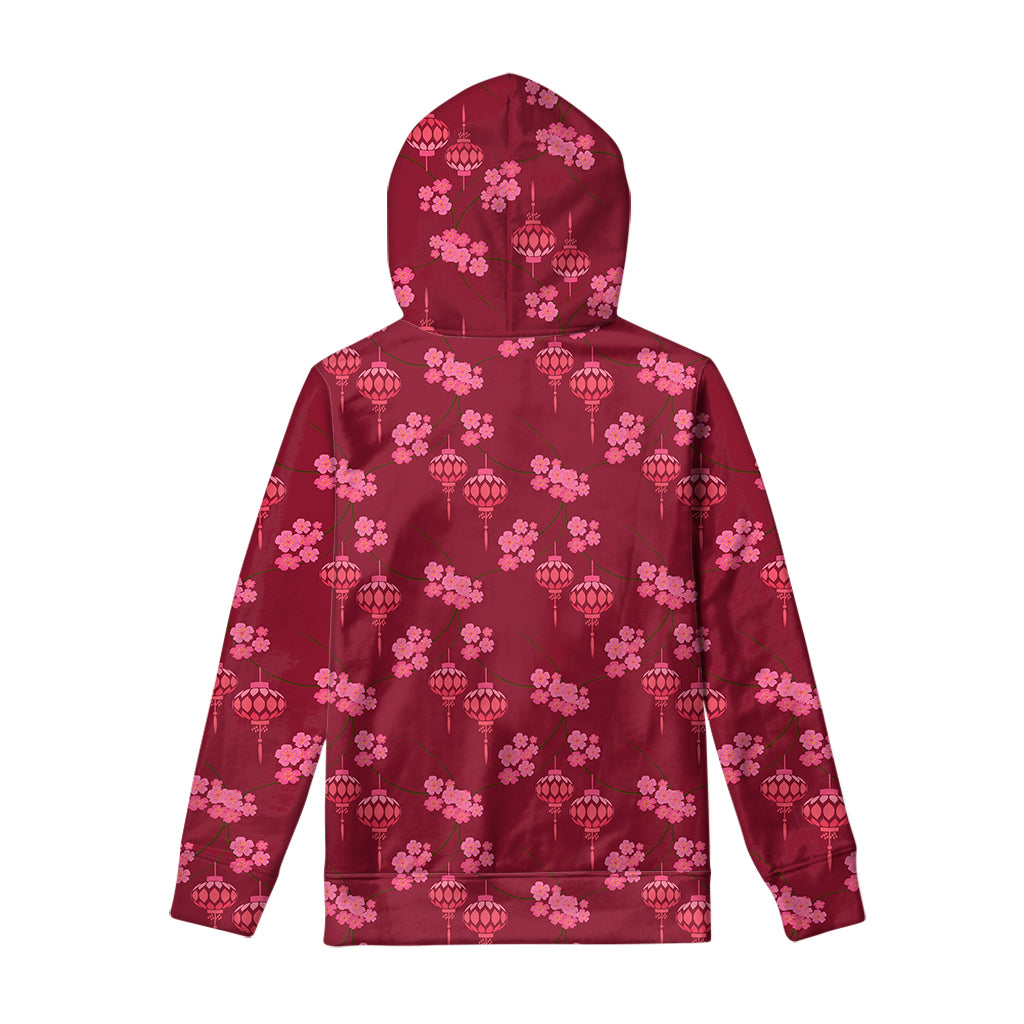 Pink Japanese Lantern Pattern Print Pullover Hoodie