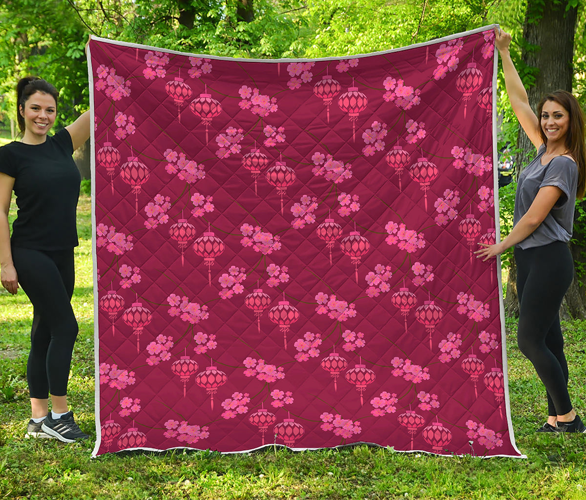Pink Japanese Lantern Pattern Print Quilt