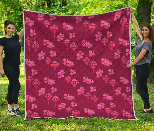 Pink Japanese Lantern Pattern Print Quilt