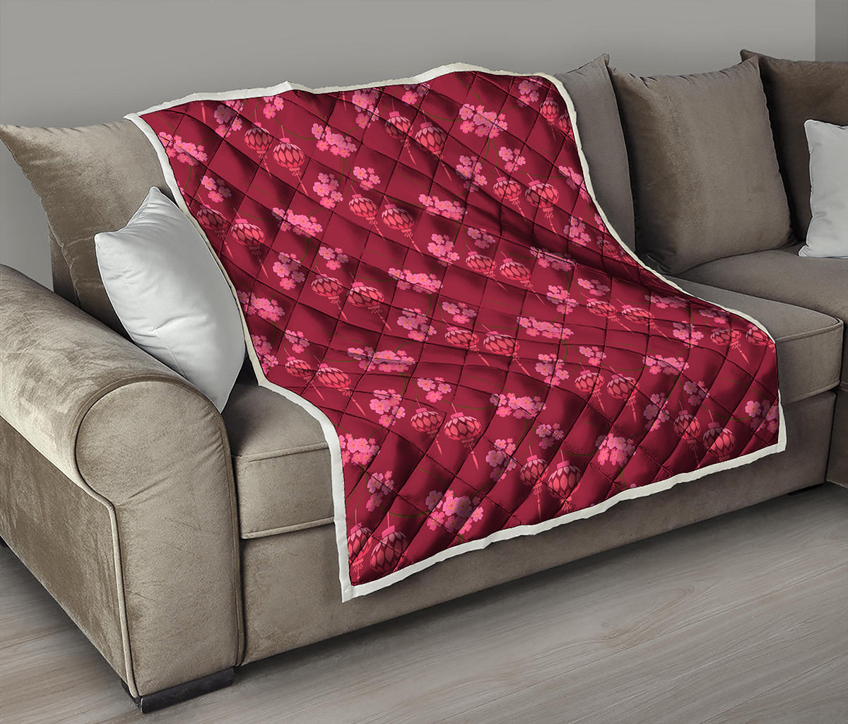 Pink Japanese Lantern Pattern Print Quilt