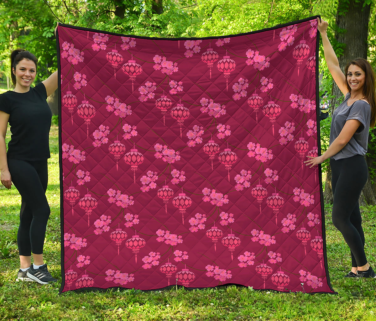 Pink Japanese Lantern Pattern Print Quilt