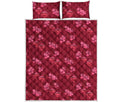 Pink Japanese Lantern Pattern Print Quilt Bed Set