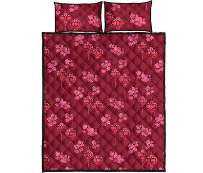 Pink Japanese Lantern Pattern Print Quilt Bed Set