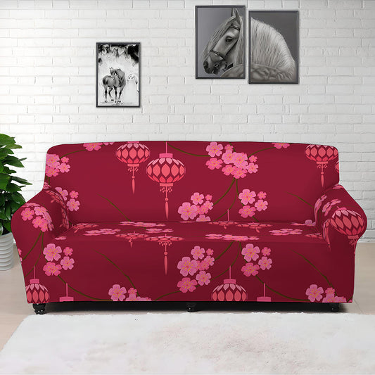 Pink Japanese Lantern Pattern Print Sofa Cover