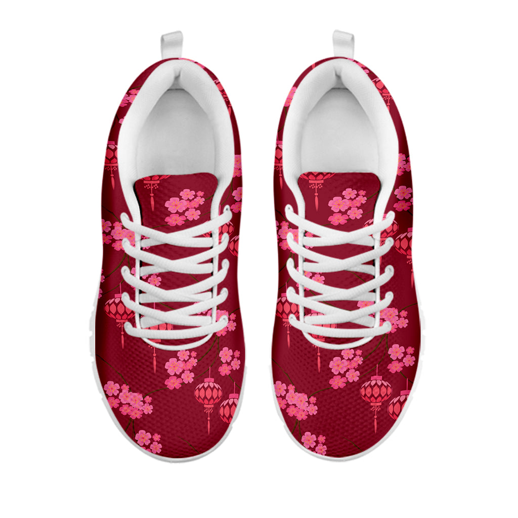Pink Japanese Lantern Pattern Print White Sneakers