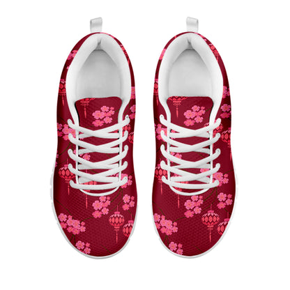 Pink Japanese Lantern Pattern Print White Sneakers