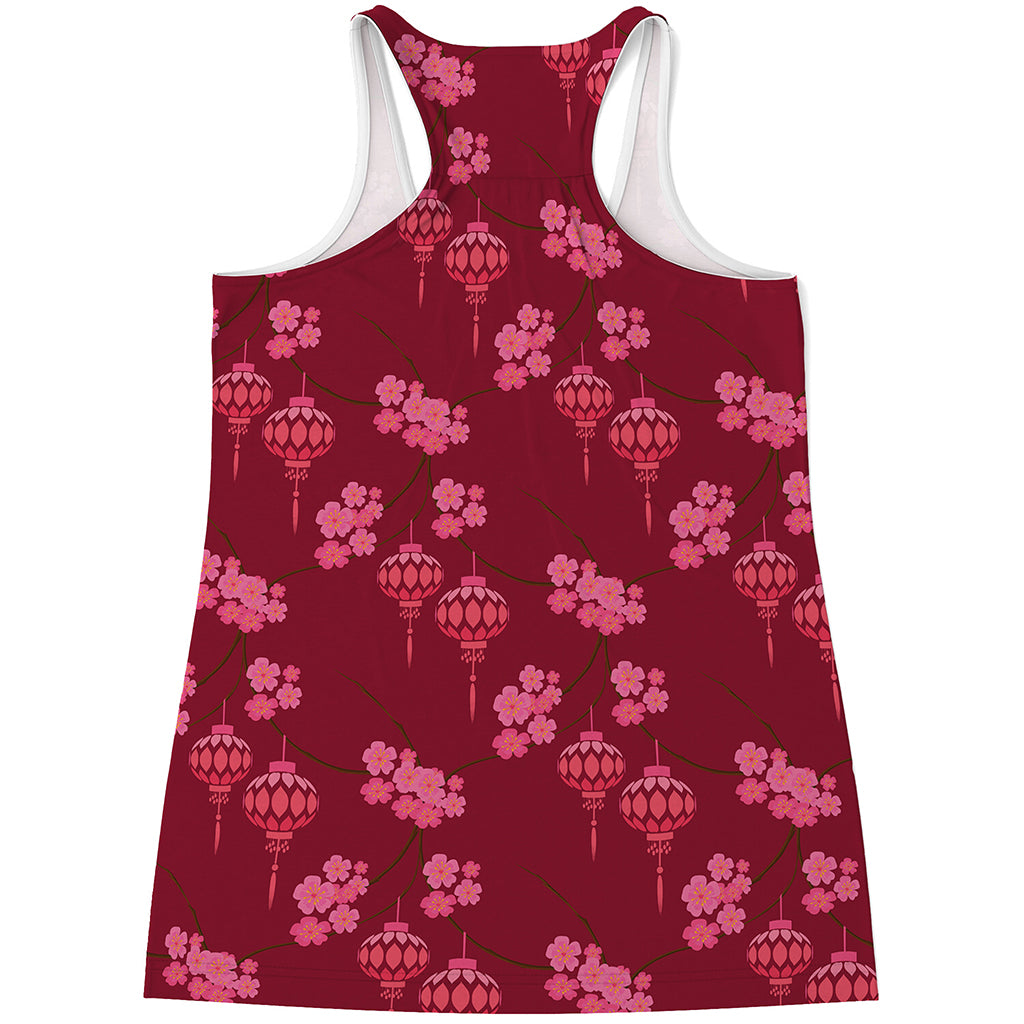 Pink Japanese Lantern Pattern Print Women's Racerback Tank Top