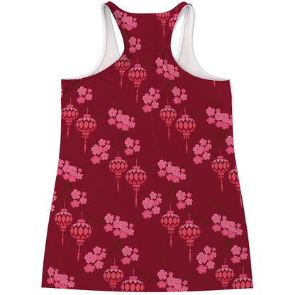 Pink Japanese Lantern Pattern Print Women's Racerback Tank Top