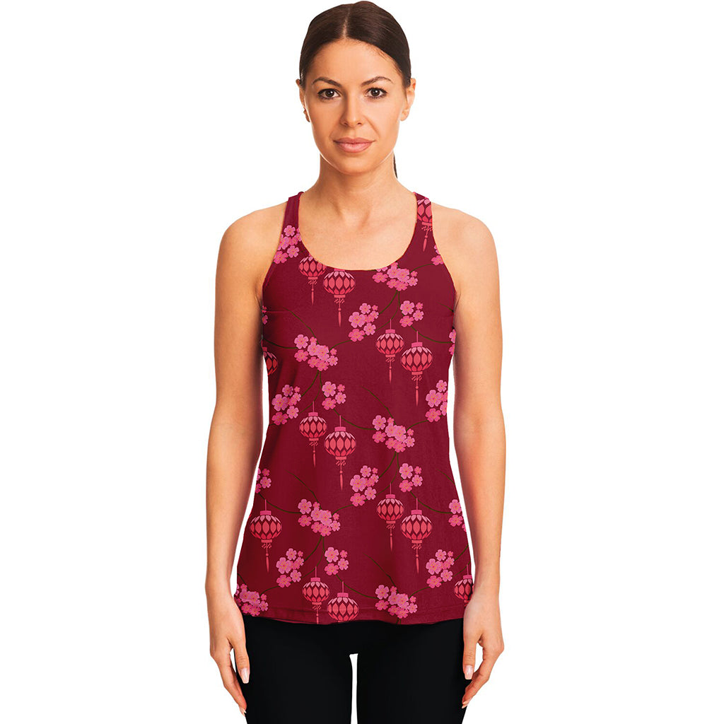 Pink Japanese Lantern Pattern Print Women's Racerback Tank Top