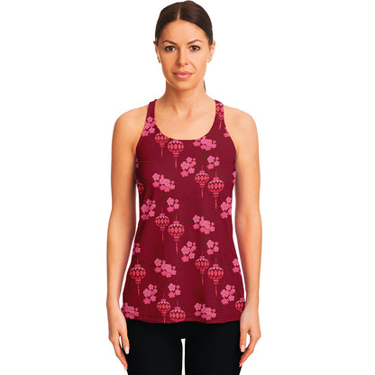 Pink Japanese Lantern Pattern Print Women's Racerback Tank Top