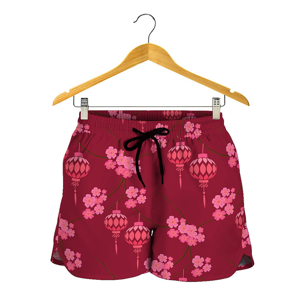 Pink Japanese Lantern Pattern Print Women's Shorts