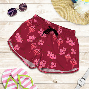 Pink Japanese Lantern Pattern Print Women's Shorts
