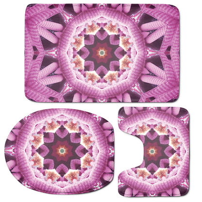 Pink Kaleidoscope Print 3 Piece Bath Mat Set