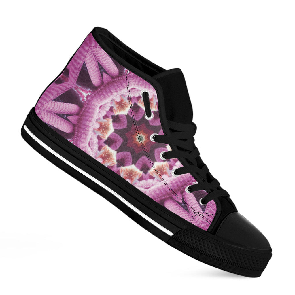 Pink Kaleidoscope Print Black High Top Shoes