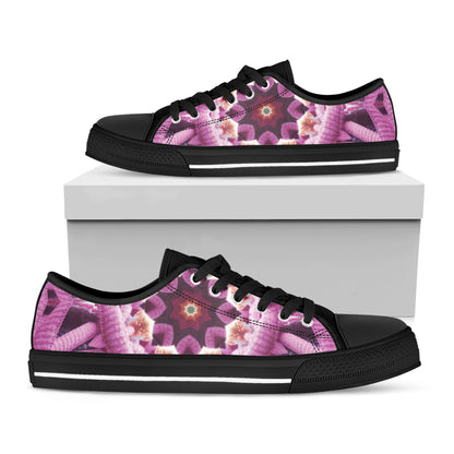 Pink Kaleidoscope Print Black Low Top Shoes