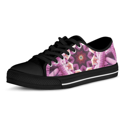 Pink Kaleidoscope Print Black Low Top Shoes