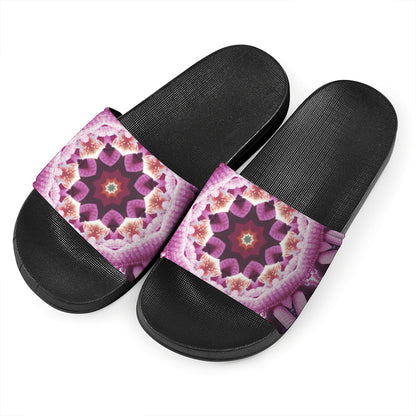 Pink Kaleidoscope Print Black Slide Sandals