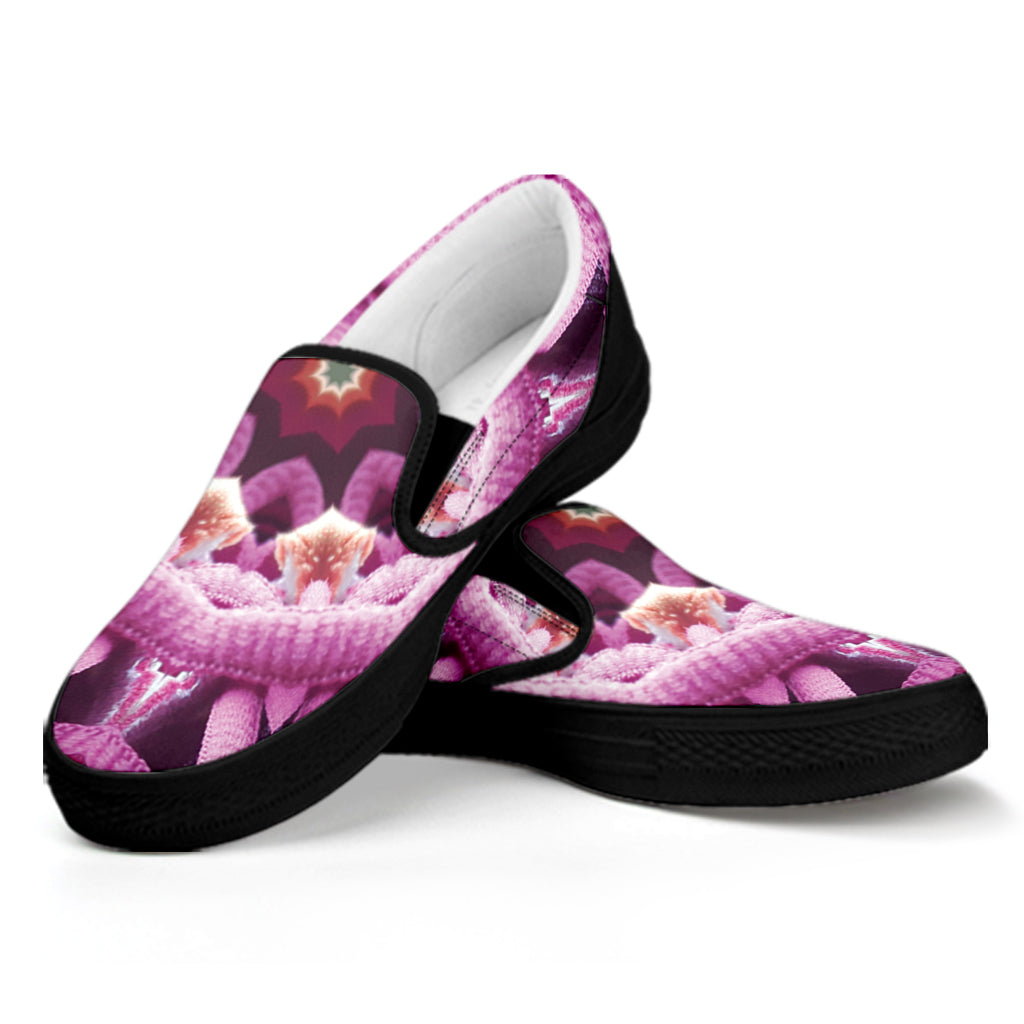Pink Kaleidoscope Print Black Slip On Shoes