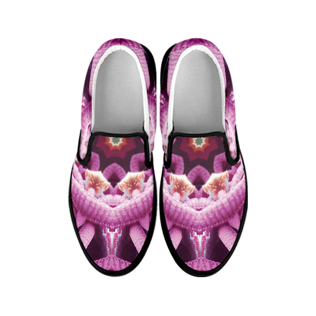 Pink Kaleidoscope Print Black Slip On Shoes