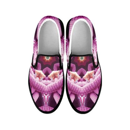 Pink Kaleidoscope Print Black Slip On Shoes