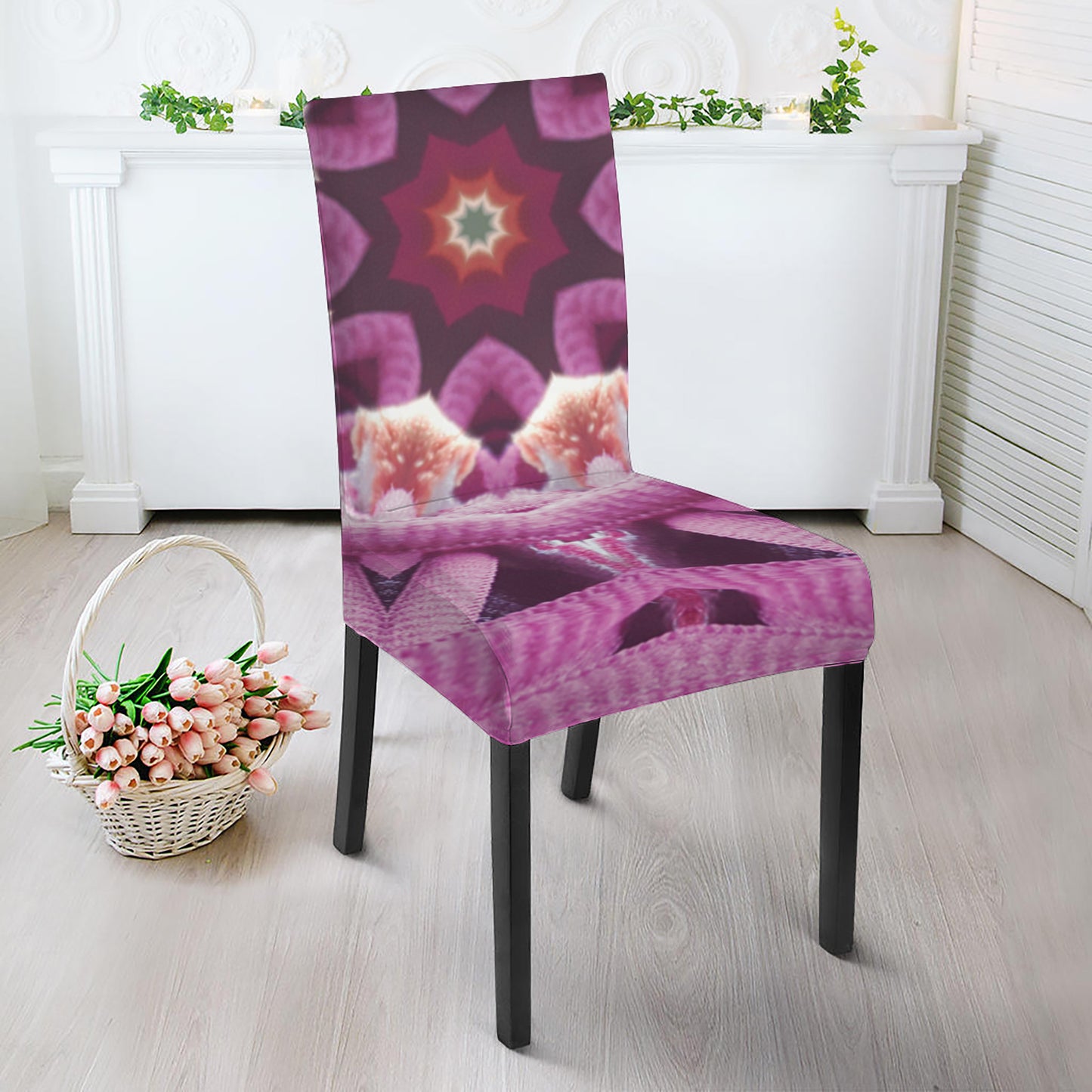 Pink Kaleidoscope Print Dining Chair Slipcover