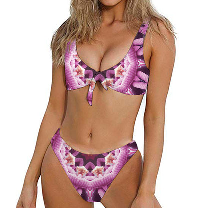 Pink Kaleidoscope Print Front Bow Tie Bikini