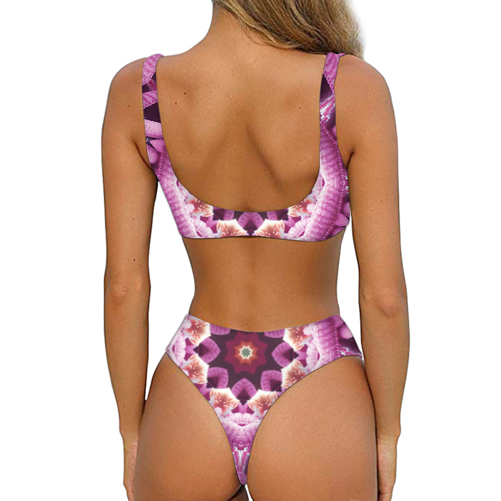 Pink Kaleidoscope Print Front Bow Tie Bikini