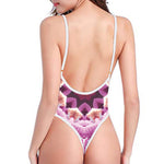 Pink Kaleidoscope Print One Piece High Cut Swimsuit