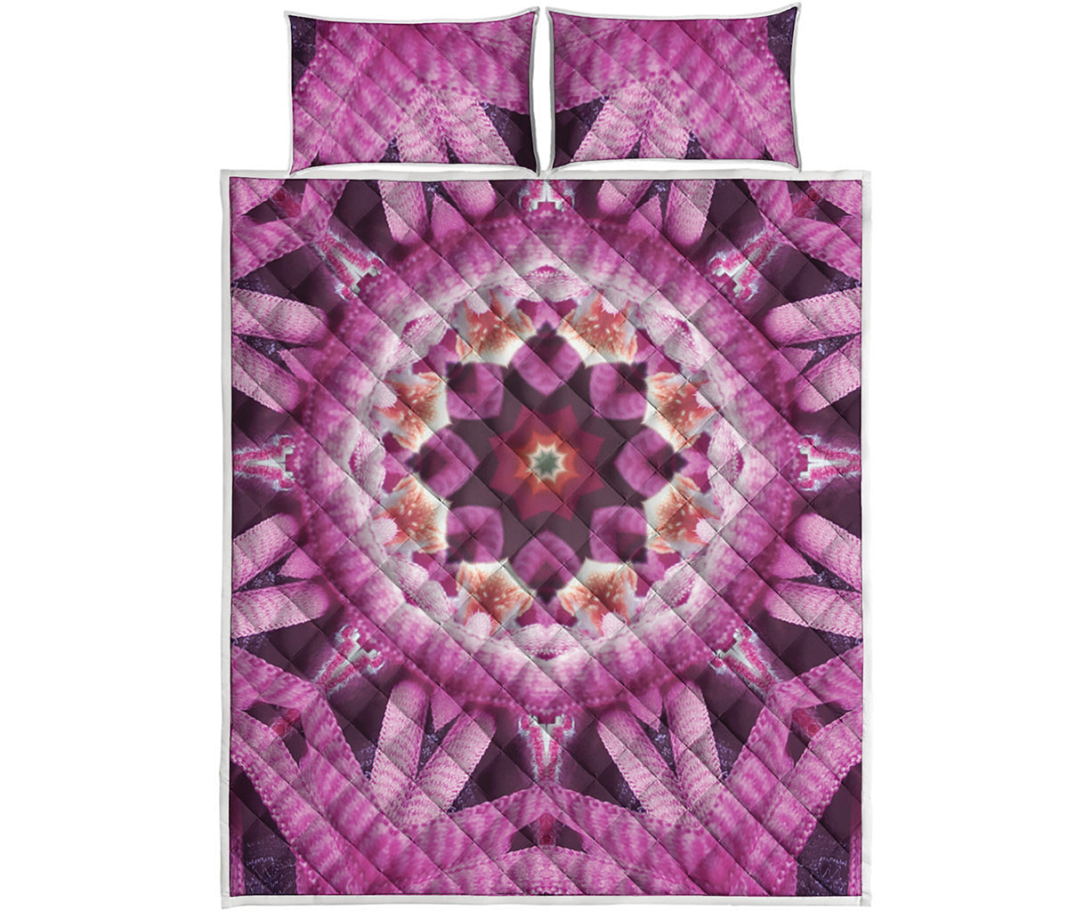 Pink Kaleidoscope Print Quilt Bed Set