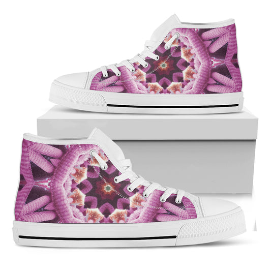 Pink Kaleidoscope Print White High Top Shoes