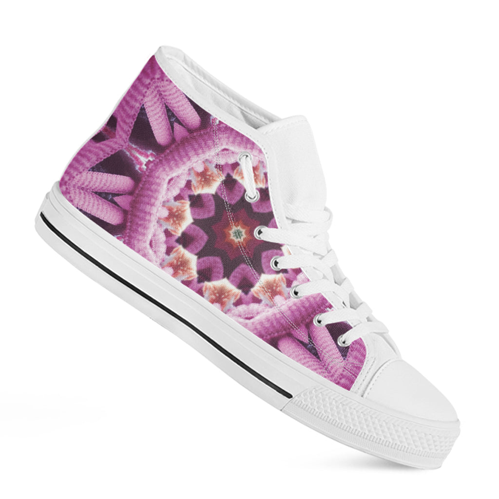 Pink Kaleidoscope Print White High Top Shoes
