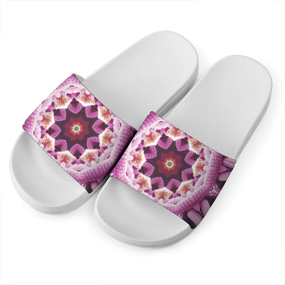 Pink Kaleidoscope Print White Slide Sandals
