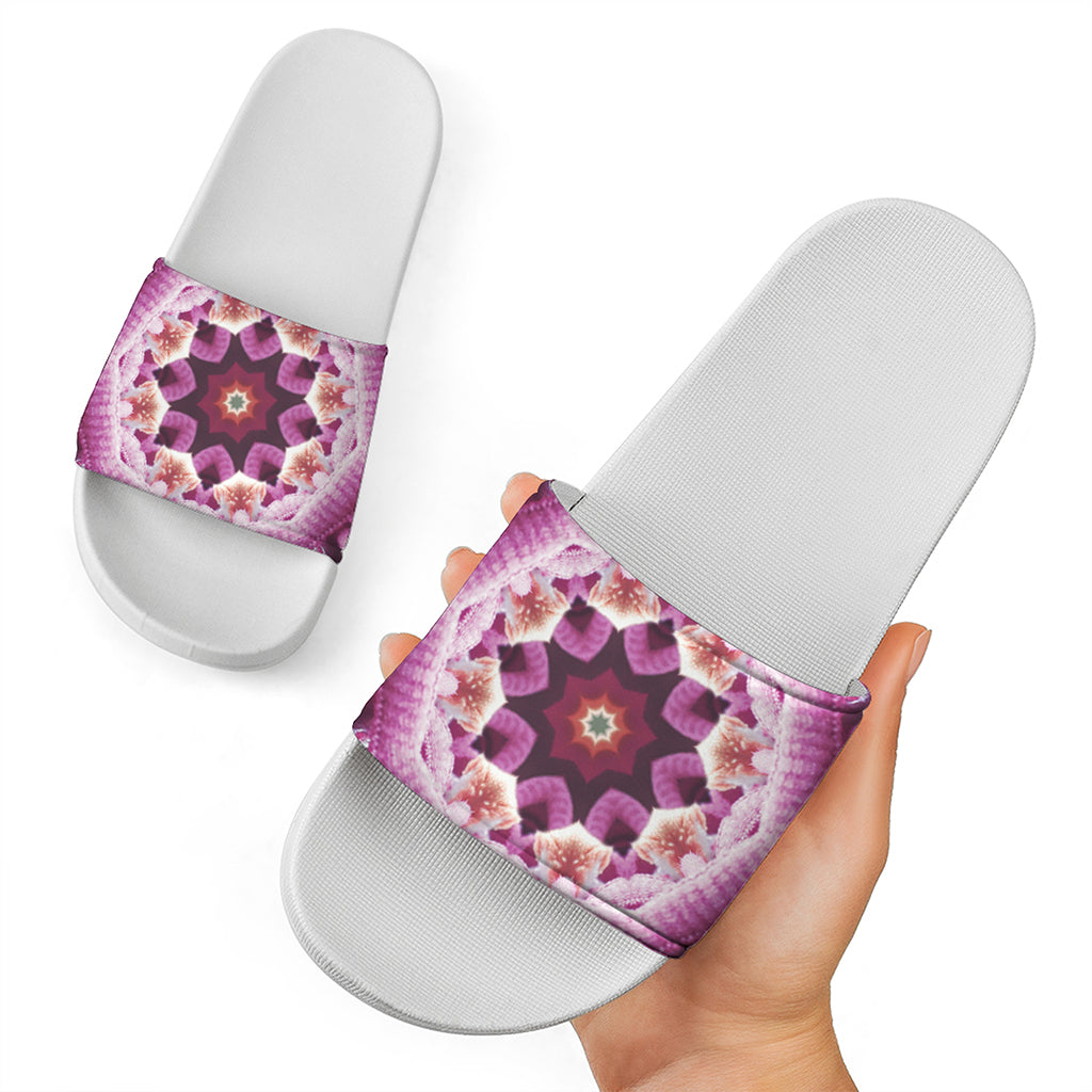 Pink Kaleidoscope Print White Slide Sandals