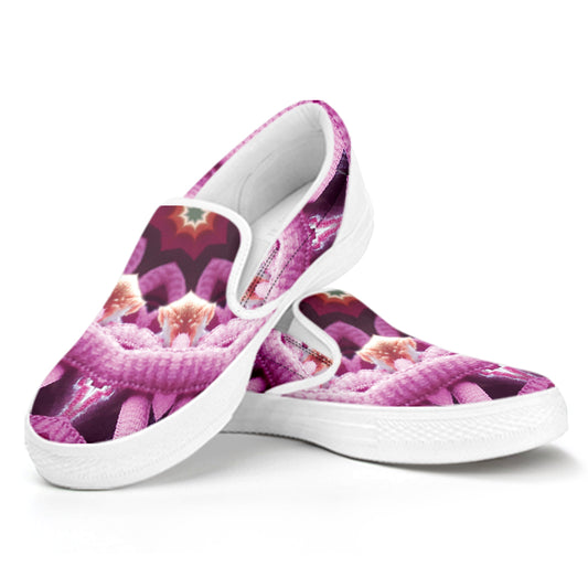 Pink Kaleidoscope Print White Slip On Shoes