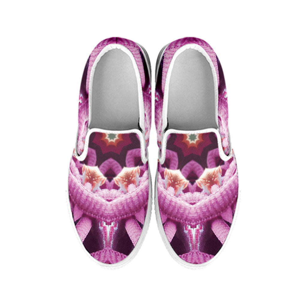 Pink Kaleidoscope Print White Slip On Shoes